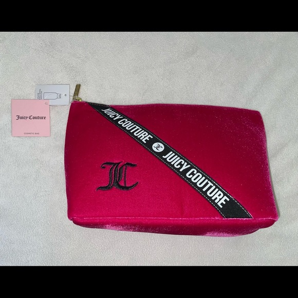 New! Juicy Couture Velvet Fuchsia Hot Pink/Black Logo Makeup Case/Bag🌺🥀🖤✨ - Picture 6 of 12